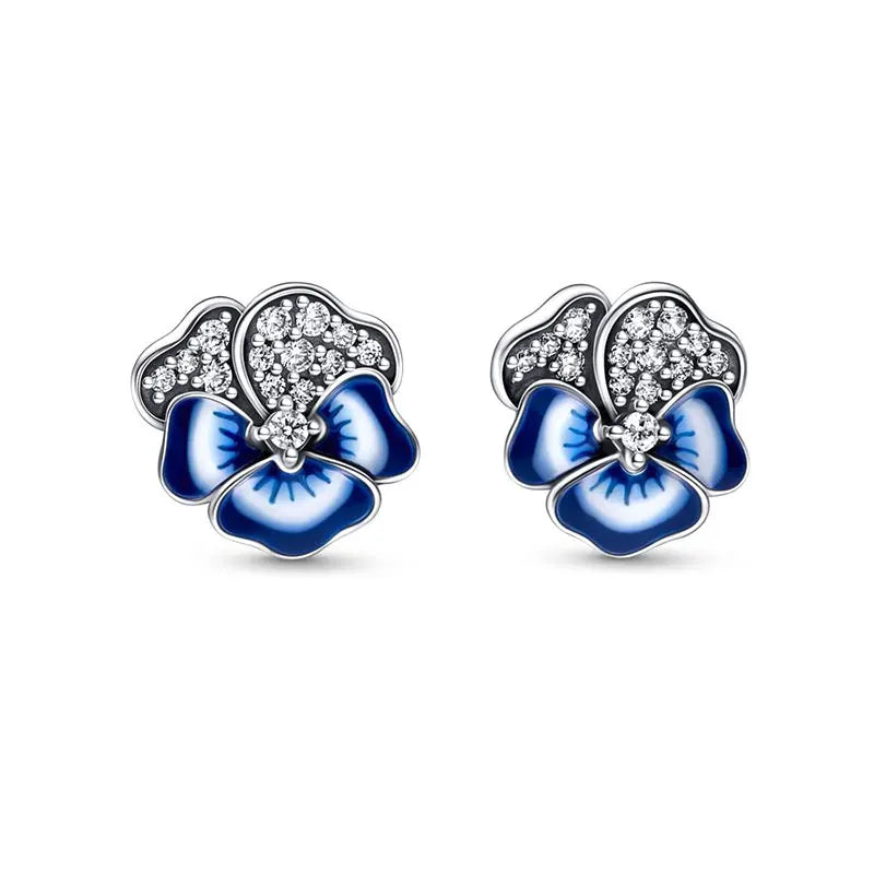 New 925 Silver Earring Shaped Circle Pearls Drop Earring Sparkling Bow Stud Earrings PandKK Original For Women Gift Fine Jewelry