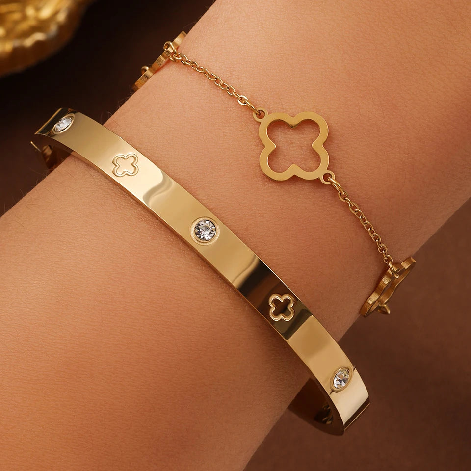 Lucky Clover Three Piece Bracelet & Bangle Set