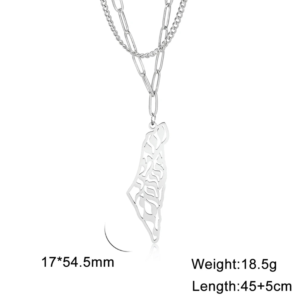 Cazador Israel Palestine Map Pendant Necklace Country Geography Stainless Steel Chain Necklaces for Women Jewelry Gift Wholesale