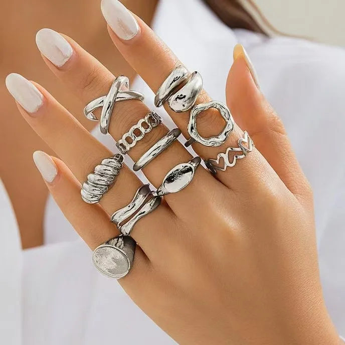 Geometric Pearl / Stone Ring Sets