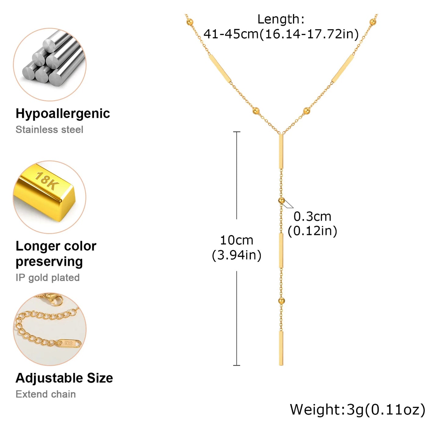 Beaded Long Chain Y Shape Necklace For Women, Minimalist Drop Bar Pendant Choker Necklaces, Clavicle Chain Jewelry