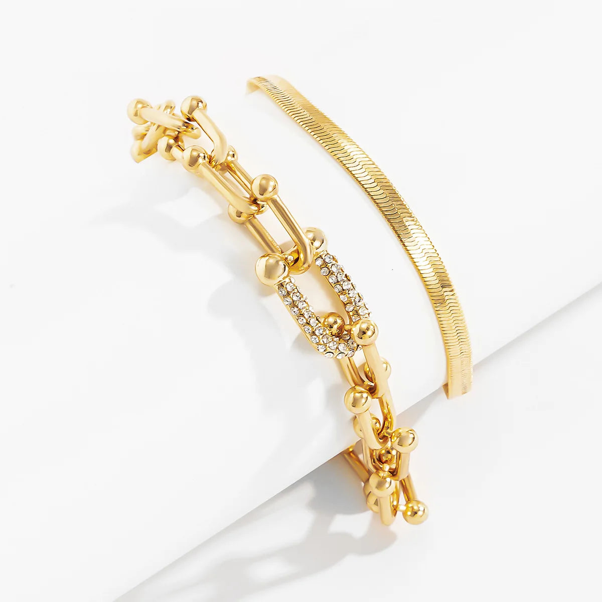 2 Piece Stacking U Link Crystal Bracelet Set
