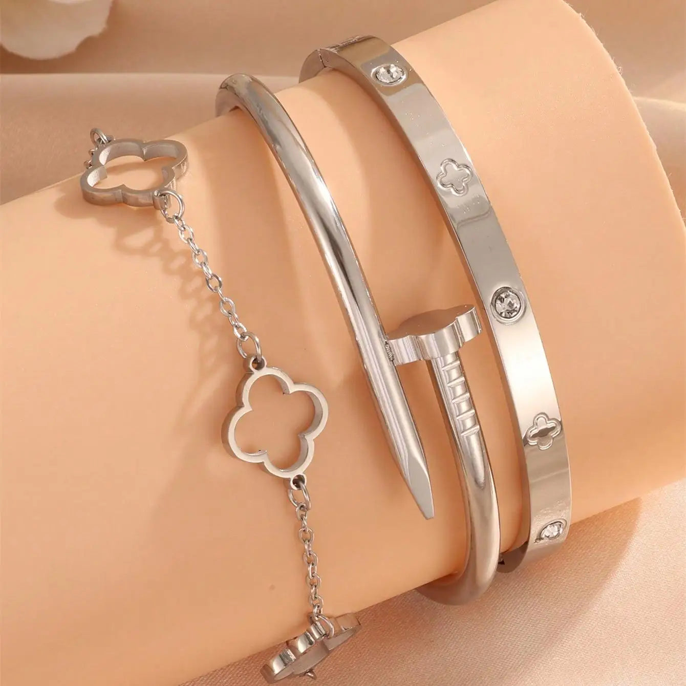Lucky Clover Three Piece Bracelet & Bangle Set