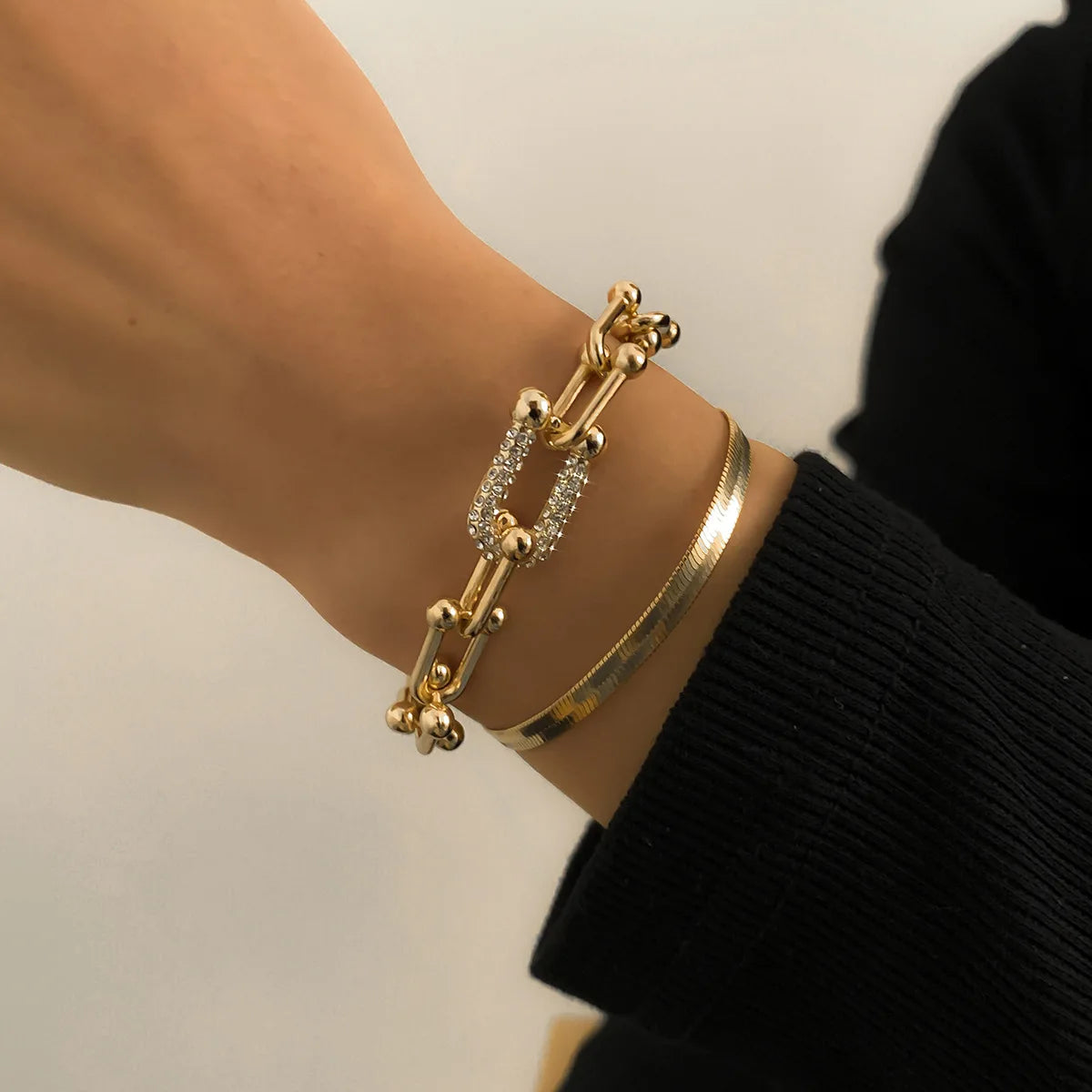 2 Piece Stacking U Link Crystal Bracelet Set