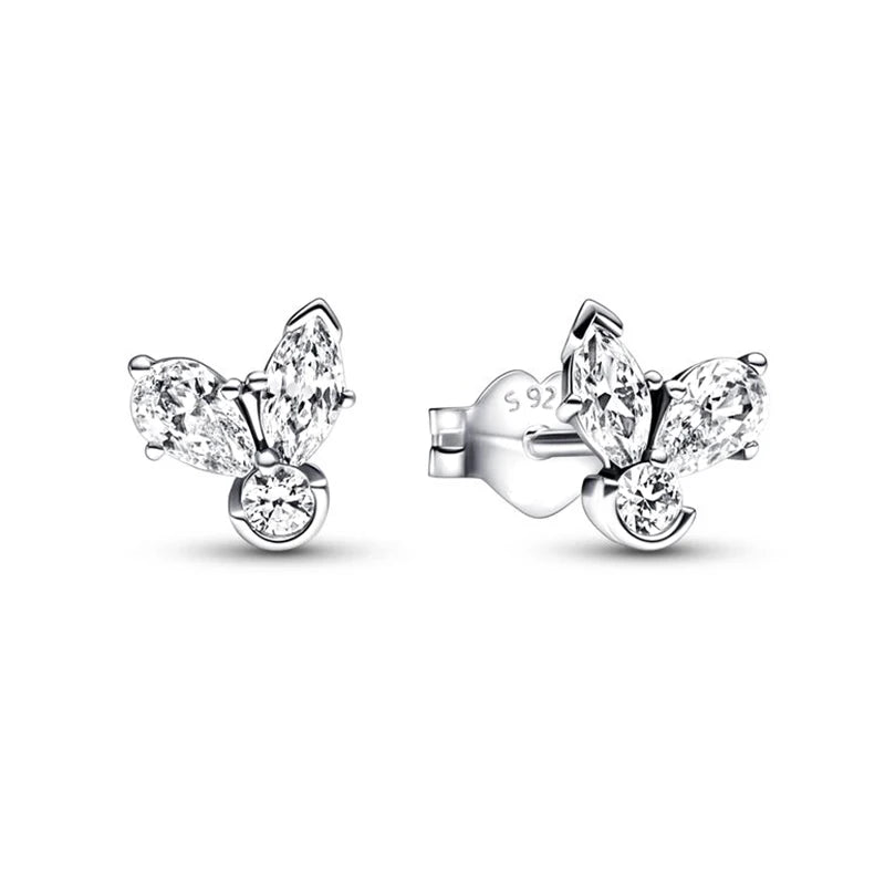 New 925 Silver Earring Shaped Circle Pearls Drop Earring Sparkling Bow Stud Earrings PandKK Original For Women Gift Fine Jewelry