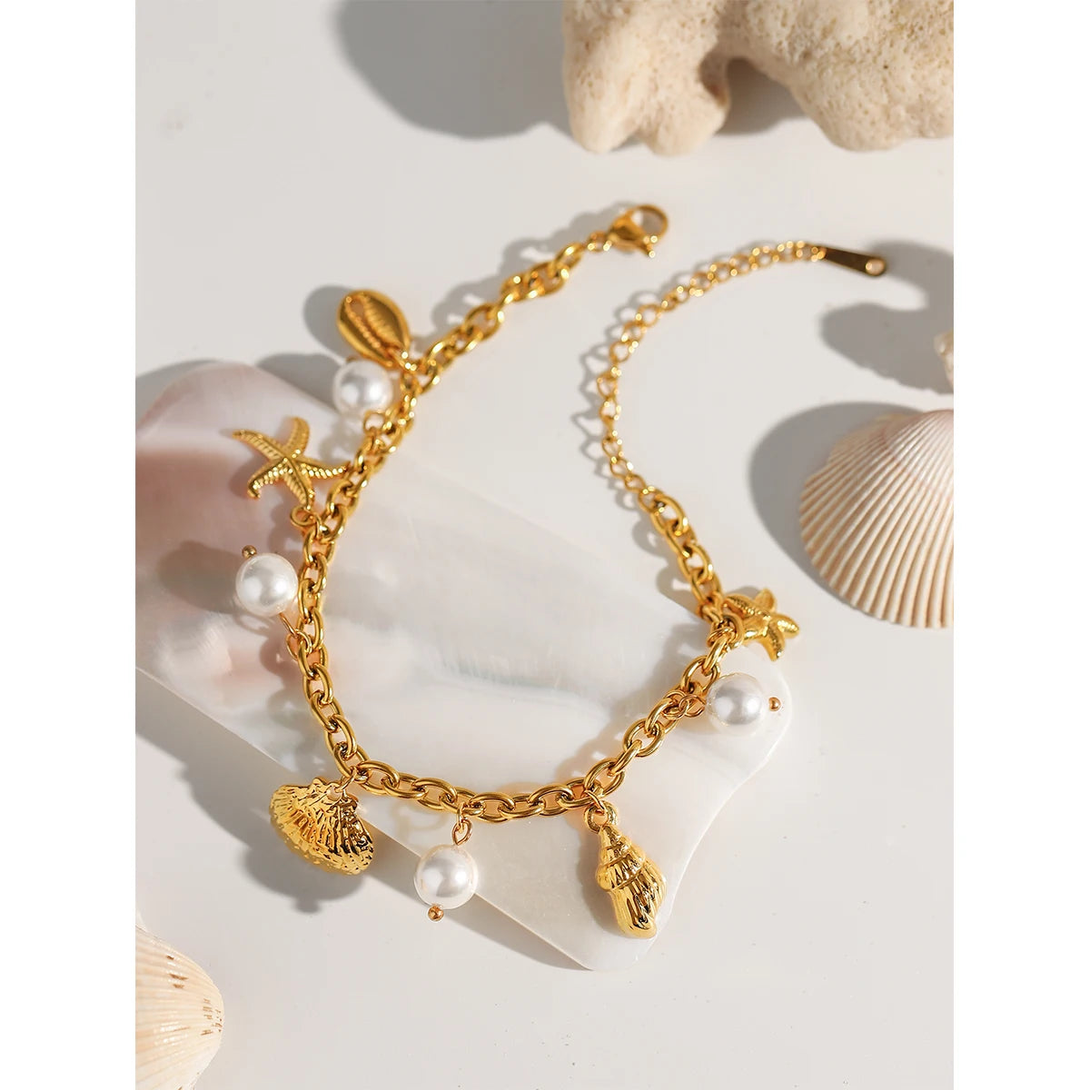 Pearl Shell Starfish Charm Bracelet