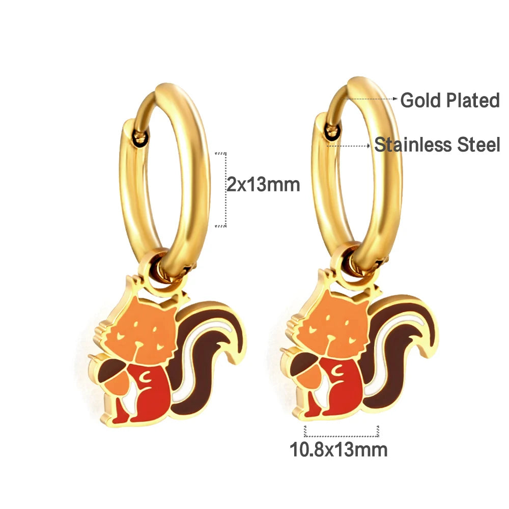 ASONSTEEL Kawaii Animal Panda Dinosaur Frog Elephant Hoop Earrings For Girl Women Stainless Steel Cute Cartoon Ear Jewelry Gifts