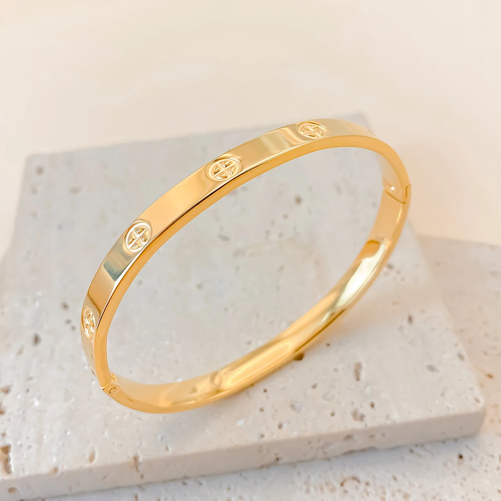 Stainless Steel Gold Plated Cuff Cross Bracelet Bangles
