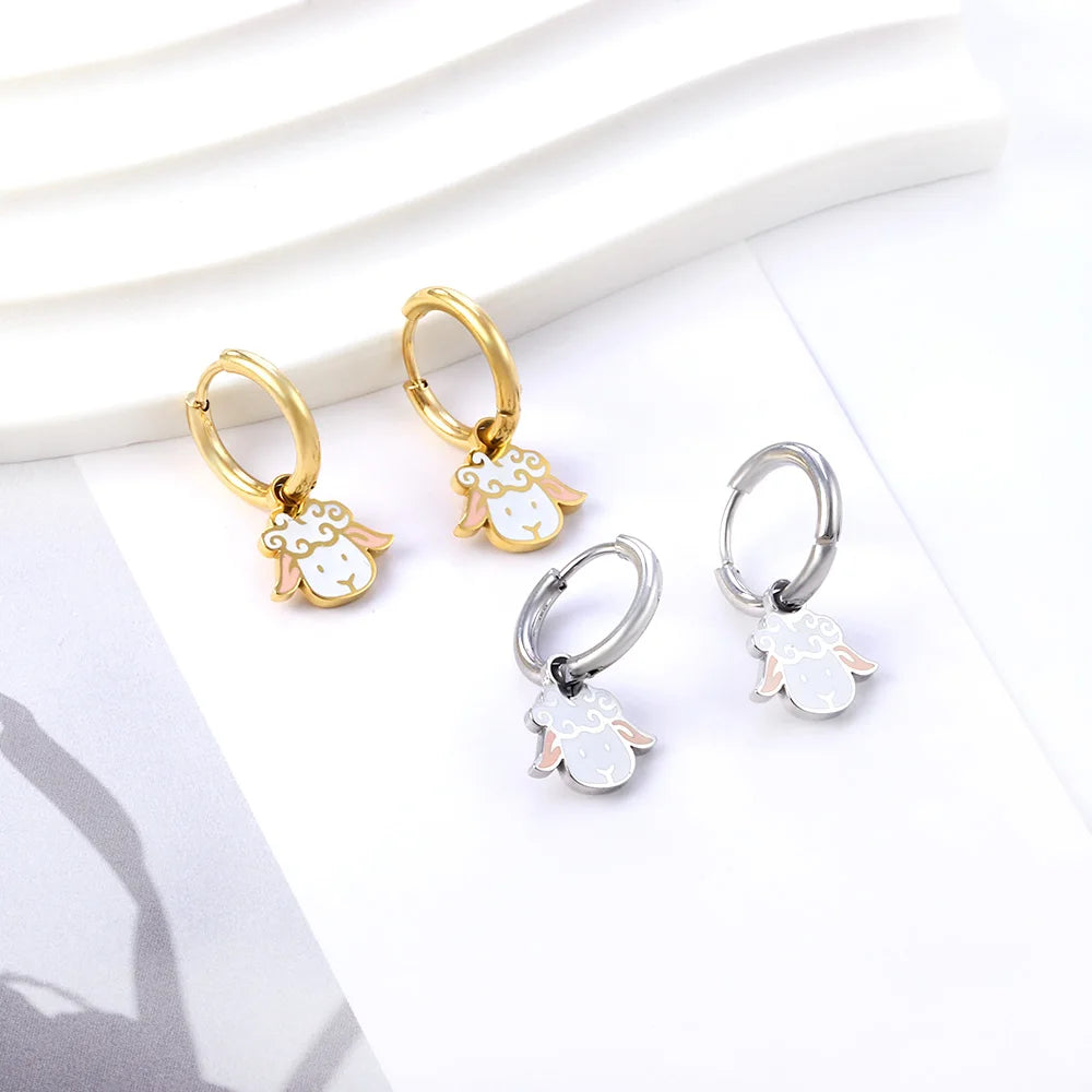ASONSTEEL Kawaii Animal Panda Dinosaur Frog Elephant Hoop Earrings For Girl Women Stainless Steel Cute Cartoon Ear Jewelry Gifts