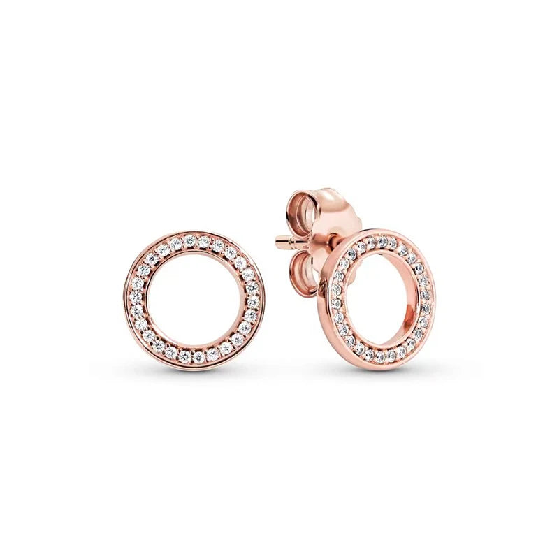 New 925 Silver Earring Shaped Circle Pearls Drop Earring Sparkling Bow Stud Earrings PandKK Original For Women Gift Fine Jewelry