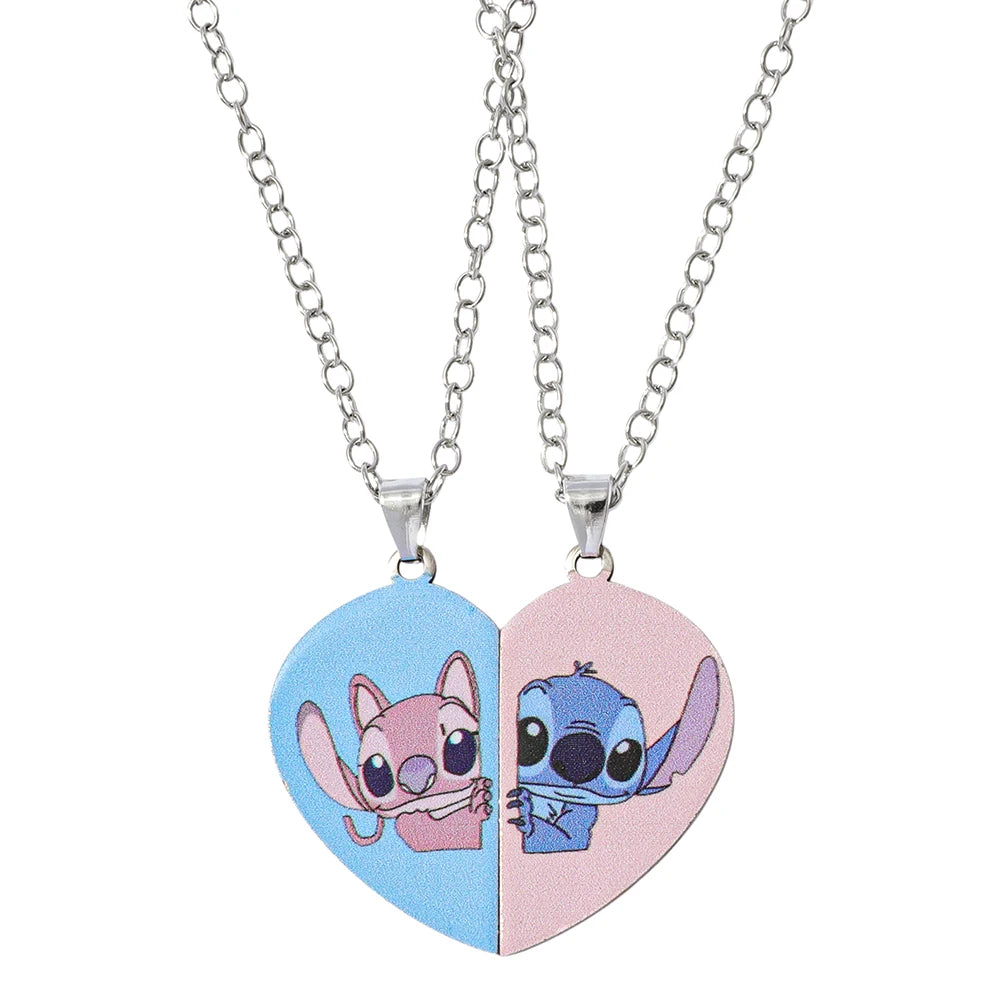 Disney-Stitch Heart Necklace for Couple, Gold and Silver Color, Angel and Stitch, Cute Style , Jewelry Pendant, Gift for Girl, 1