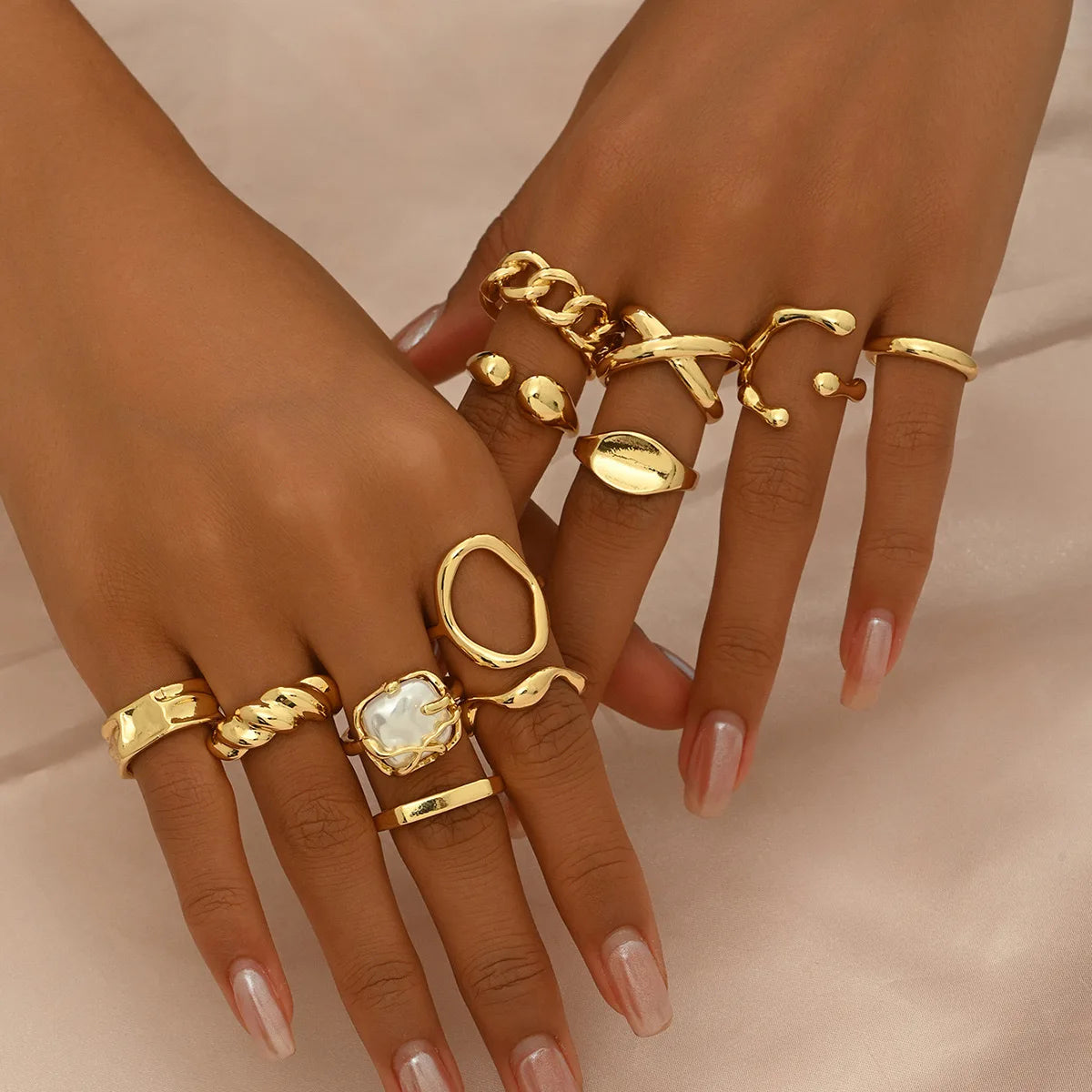 Geometric Pearl / Stone Ring Sets
