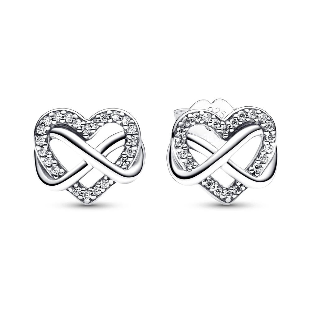 New 925 Silver Earring Shaped Circle Pearls Drop Earring Sparkling Bow Stud Earrings PandKK Original For Women Gift Fine Jewelry