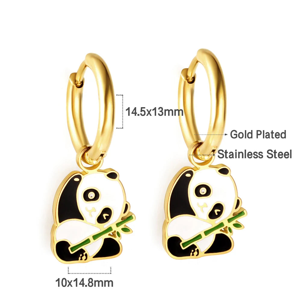 ASONSTEEL Kawaii Animal Panda Dinosaur Frog Elephant Hoop Earrings For Girl Women Stainless Steel Cute Cartoon Ear Jewelry Gifts