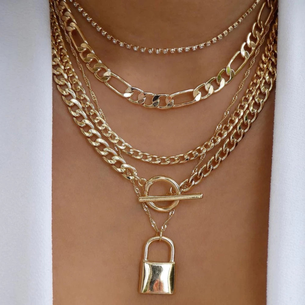 5pcs/Set Simple Braided Bead Chain Necklaces, Gold Tone, Layered Pendant Necklace Set For Women Daily And Party Wear