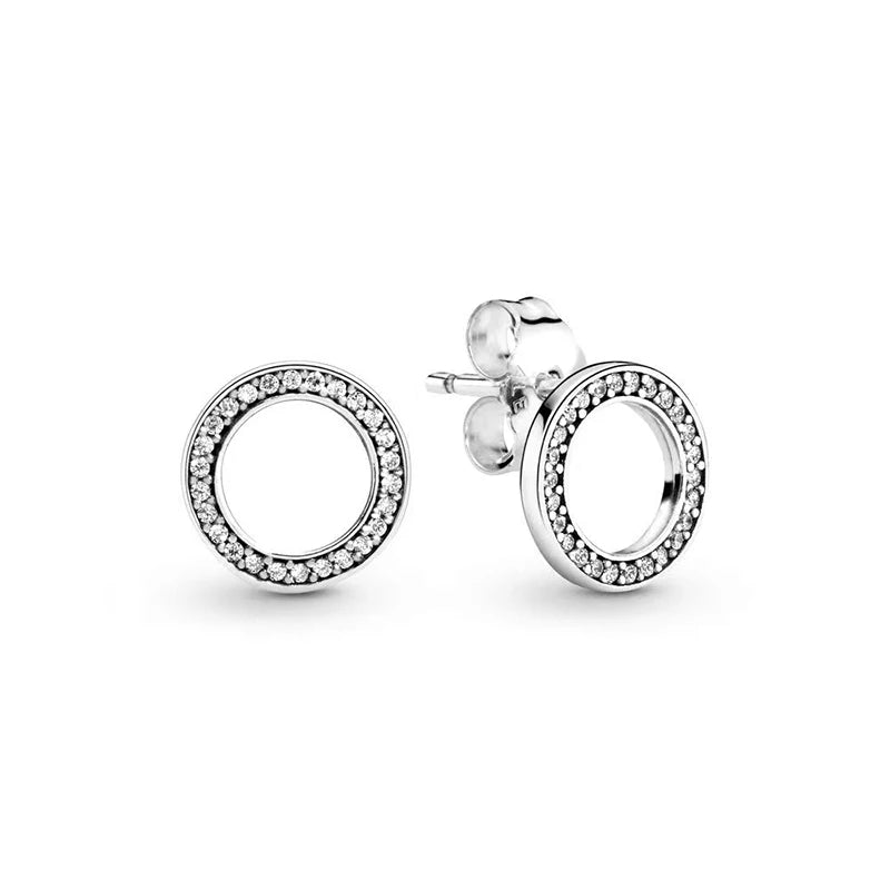New 925 Silver Earring Shaped Circle Pearls Drop Earring Sparkling Bow Stud Earrings PandKK Original For Women Gift Fine Jewelry