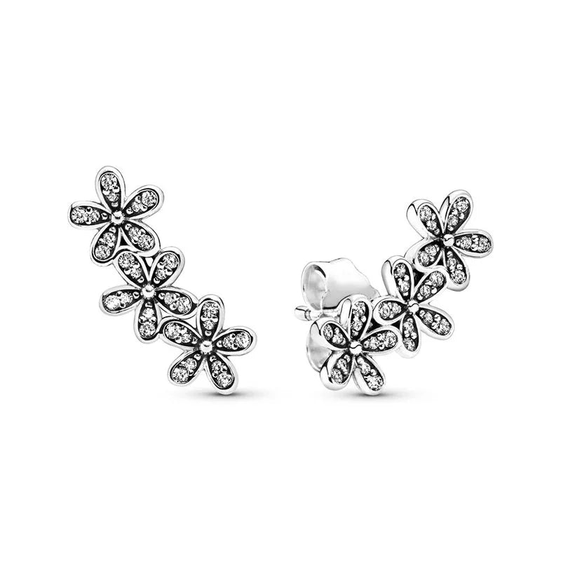 New 925 Silver Earring Shaped Circle Pearls Drop Earring Sparkling Bow Stud Earrings PandKK Original For Women Gift Fine Jewelry