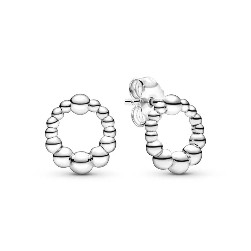 New 925 Silver Earring Shaped Circle Pearls Drop Earring Sparkling Bow Stud Earrings PandKK Original For Women Gift Fine Jewelry