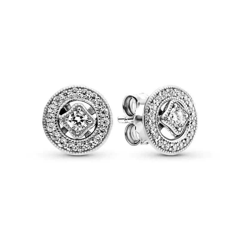 New 925 Silver Earring Shaped Circle Pearls Drop Earring Sparkling Bow Stud Earrings PandKK Original For Women Gift Fine Jewelry