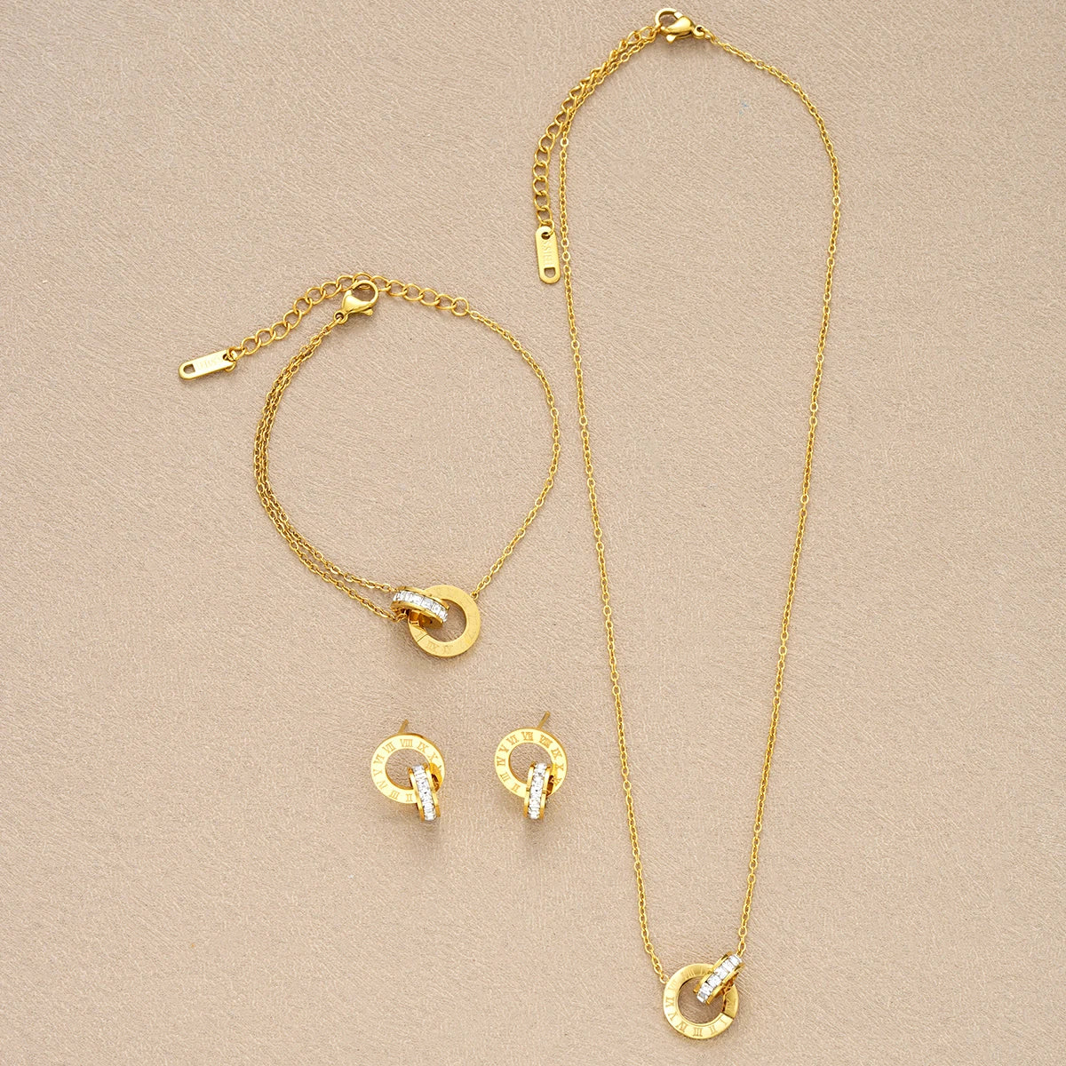Four Piece Stainless Steel Crystal Necklace, Bracelet & Earrings Set