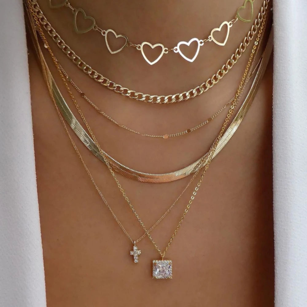 5pcs/Set Simple Braided Bead Chain Necklaces, Gold Tone, Layered Pendant Necklace Set For Women Daily And Party Wear