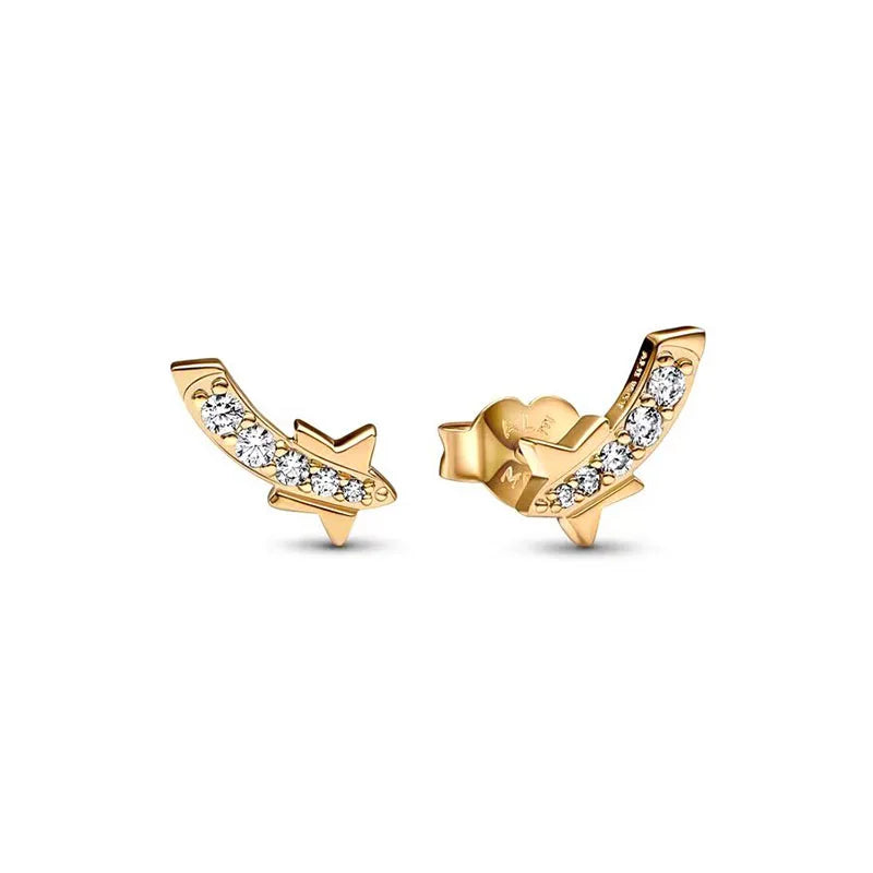 New 925 Silver Earring Shaped Circle Pearls Drop Earring Sparkling Bow Stud Earrings PandKK Original For Women Gift Fine Jewelry