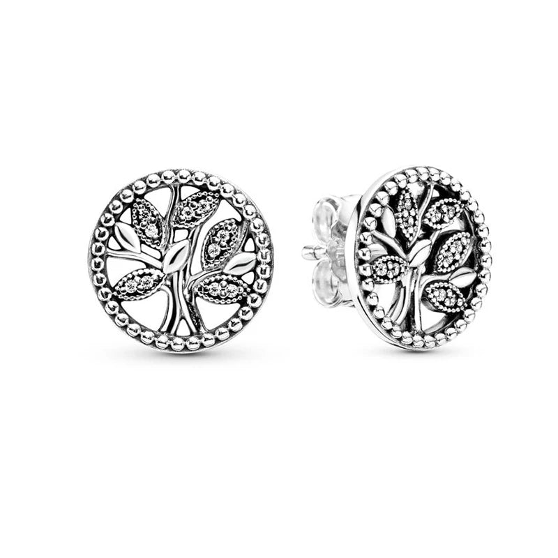 New 925 Silver Earring Shaped Circle Pearls Drop Earring Sparkling Bow Stud Earrings PandKK Original For Women Gift Fine Jewelry