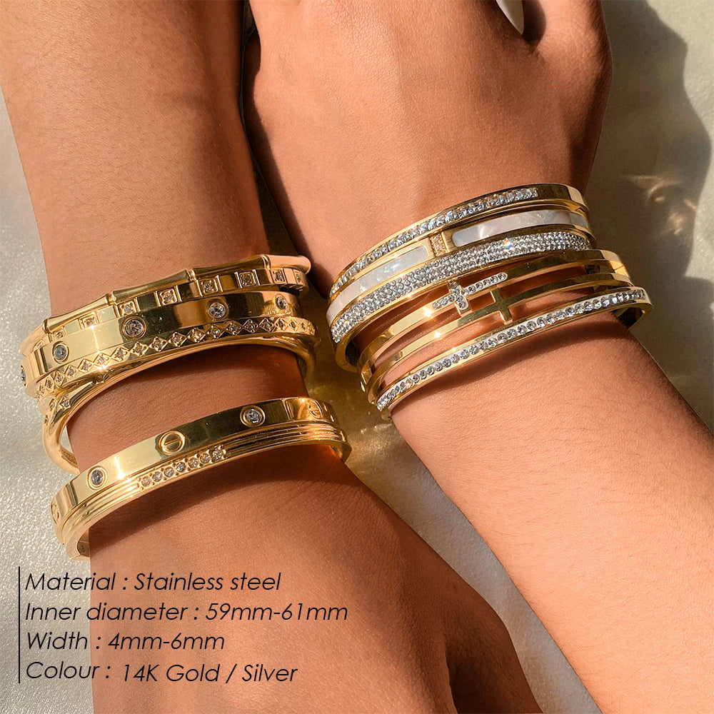 Stainless Steel Shiny Rhinestone Bangle