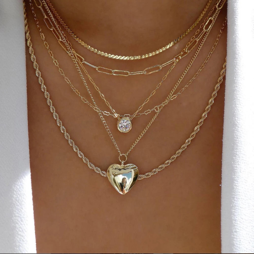 5pcs/Set Simple Braided Bead Chain Necklaces, Gold Tone, Layered Pendant Necklace Set For Women Daily And Party Wear