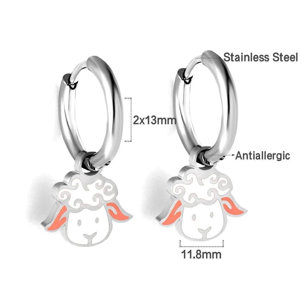 ASONSTEEL Kawaii Animal Panda Dinosaur Frog Elephant Hoop Earrings For Girl Women Stainless Steel Cute Cartoon Ear Jewelry Gifts