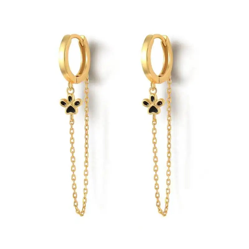 Gold Silver Color Plated Double Hole Link Chain Circle Hoop Earrings Zircon Star Lightning Eye Pendant Huggie Piercing Earring