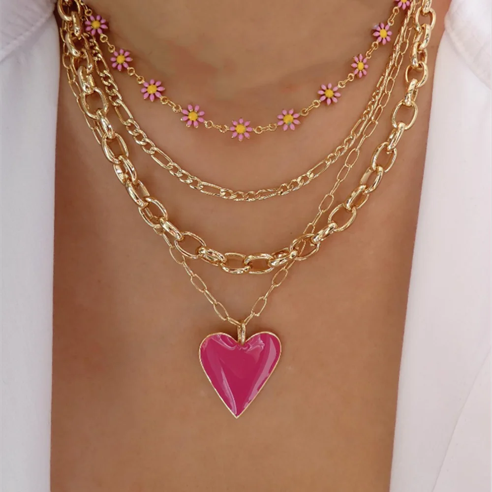 Red Heart Flower Necklace