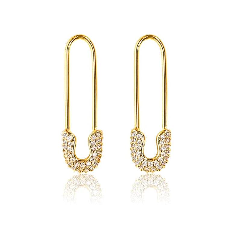 Gold Silver Color Plated Double Hole Link Chain Circle Hoop Earrings Zircon Star Lightning Eye Pendant Huggie Piercing Earring