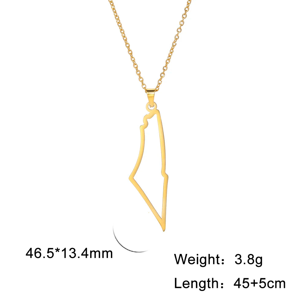 Cazador Israel Palestine Map Pendant Necklace Country Geography Stainless Steel Chain Necklaces for Women Jewelry Gift Wholesale