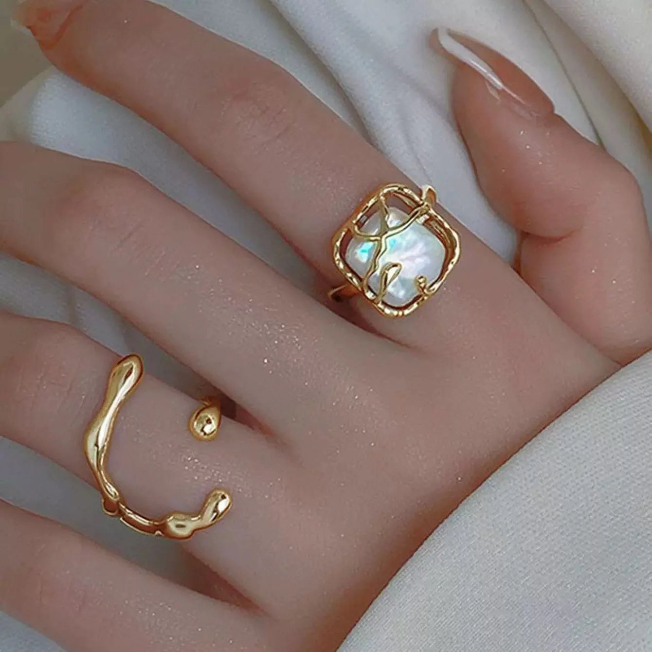 Geometric Pearl / Stone Ring Sets
