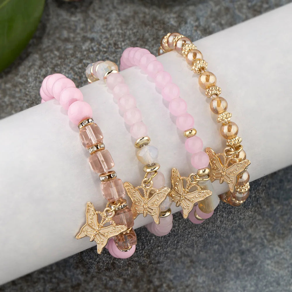 Pink Butterfly Bracelet Set