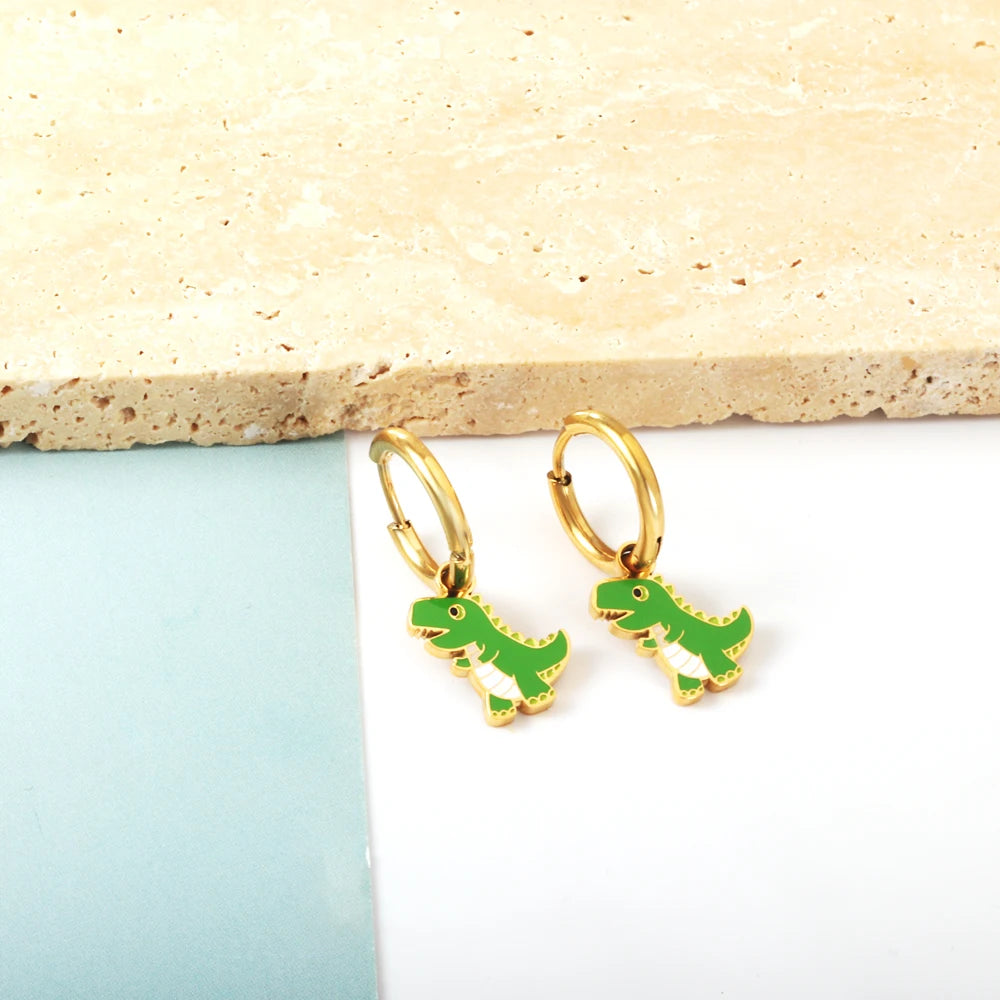 ASONSTEEL Kawaii Animal Panda Dinosaur Frog Elephant Hoop Earrings For Girl Women Stainless Steel Cute Cartoon Ear Jewelry Gifts