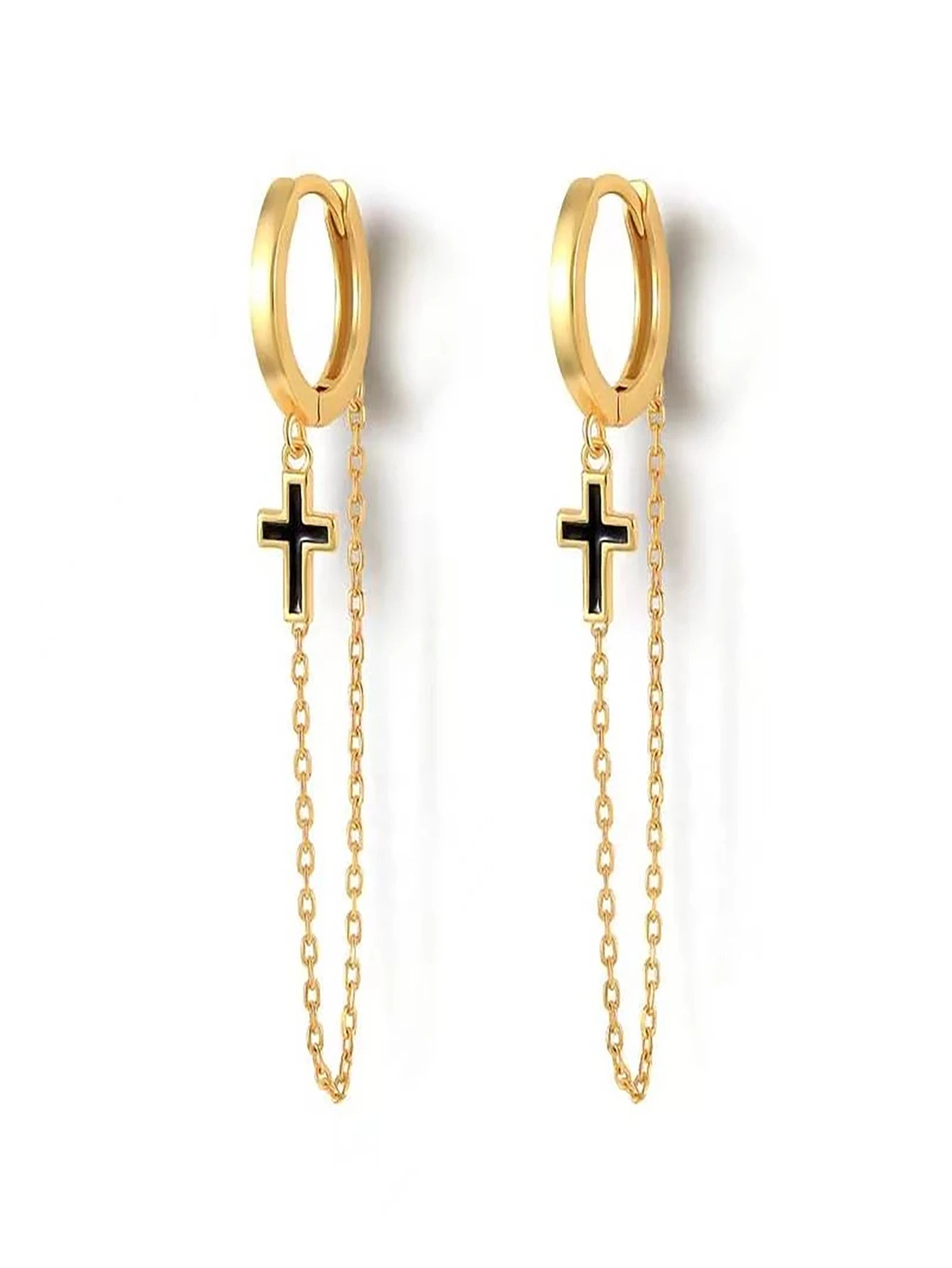 Gold Silver Color Plated Double Hole Link Chain Circle Hoop Earrings Zircon Star Lightning Eye Pendant Huggie Piercing Earring