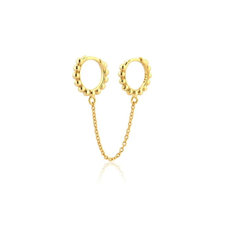 Gold Silver Color Plated Double Hole Link Chain Circle Hoop Earrings Zircon Star Lightning Eye Pendant Huggie Piercing Earring