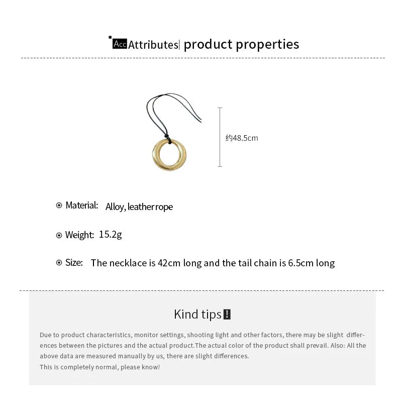 Punk Large U-Shape Geometric Pendant Necklace Women MenHorseshoe Adjustable Long Leather Rope Sweater Chain Necklaces Jewelry