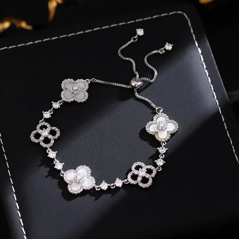 Shell Stone Crystal Pink Flower Bracelet
