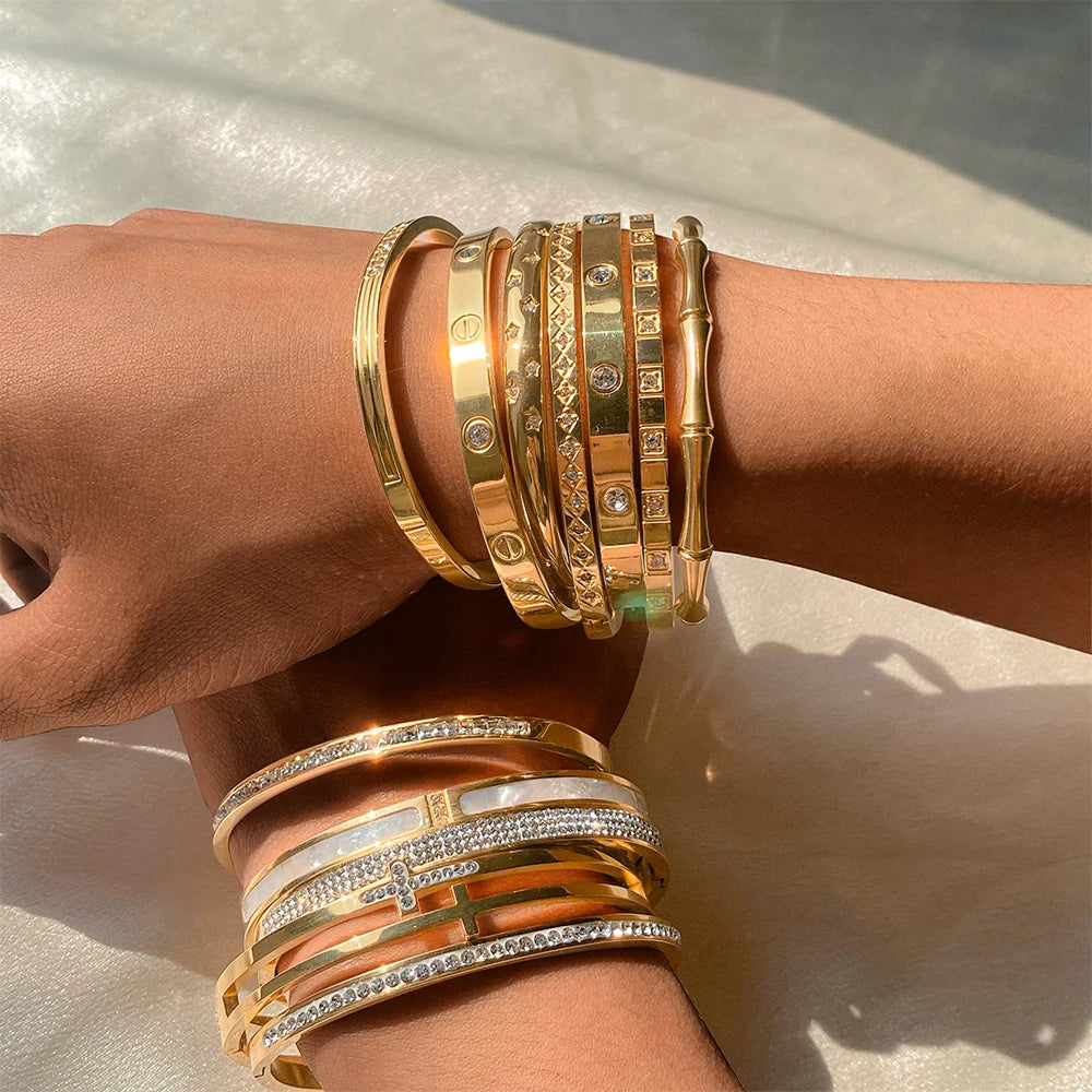 Stainless Steel Shiny Rhinestone Bangle