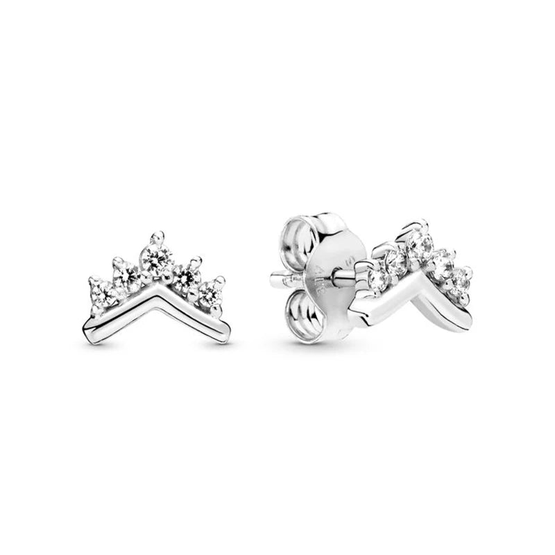 New 925 Silver Earring Shaped Circle Pearls Drop Earring Sparkling Bow Stud Earrings PandKK Original For Women Gift Fine Jewelry