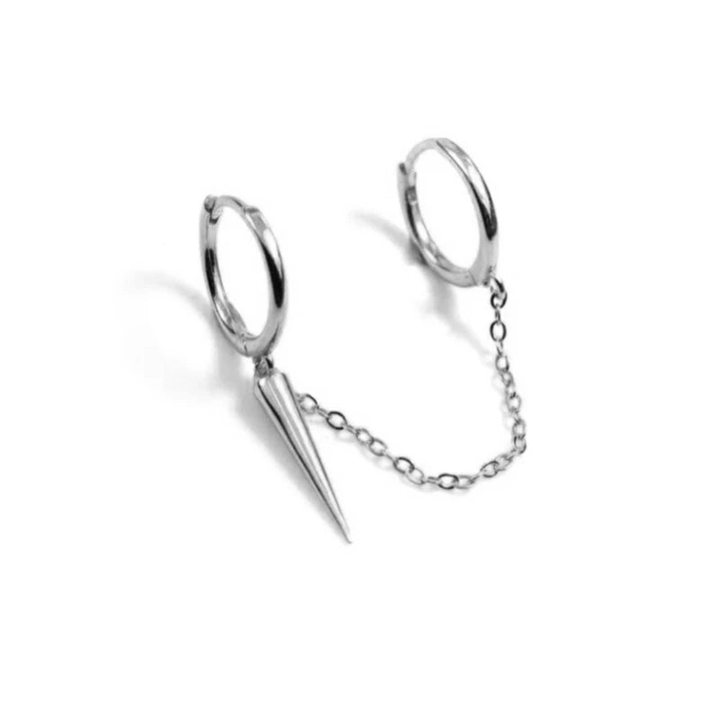 Gold Silver Color Plated Double Hole Link Chain Circle Hoop Earrings Zircon Star Lightning Eye Pendant Huggie Piercing Earring
