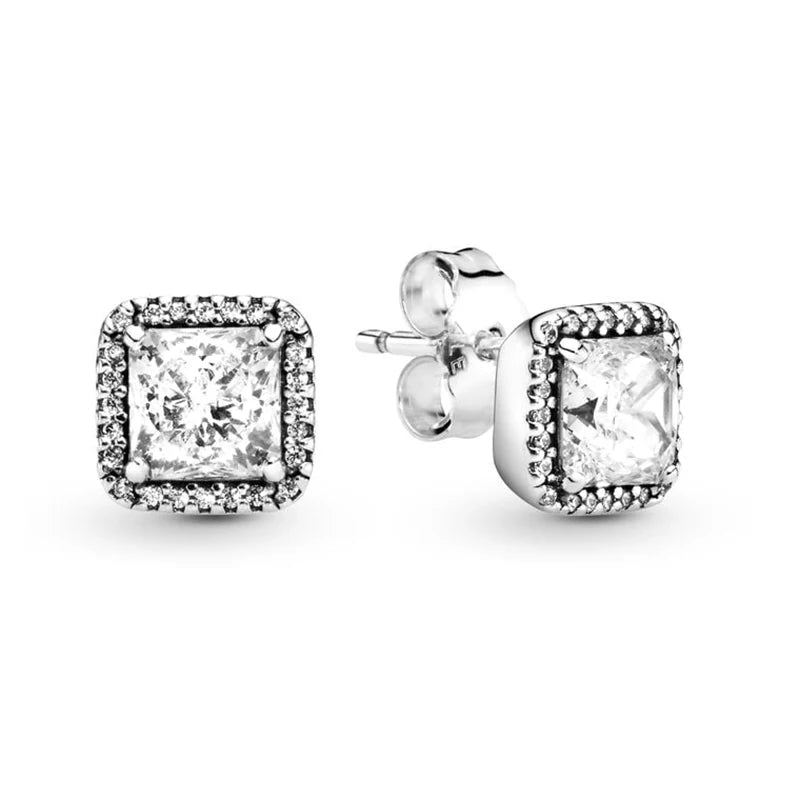 New 925 Silver Earring Shaped Circle Pearls Drop Earring Sparkling Bow Stud Earrings PandKK Original For Women Gift Fine Jewelry