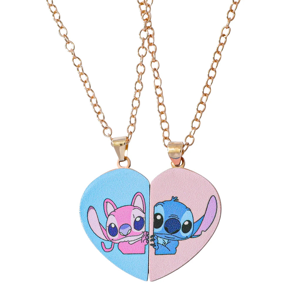 Disney-Stitch Heart Necklace for Couple, Gold and Silver Color, Angel and Stitch, Cute Style , Jewelry Pendant, Gift for Girl, 1