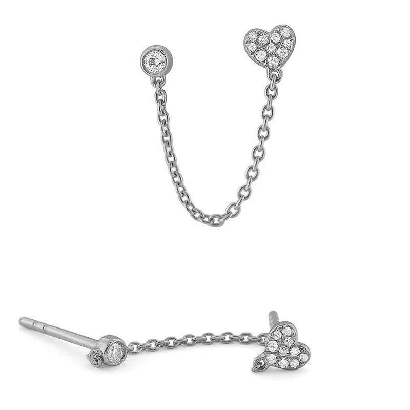 Gold Silver Color Plated Double Hole Link Chain Circle Hoop Earrings Zircon Star Lightning Eye Pendant Huggie Piercing Earring