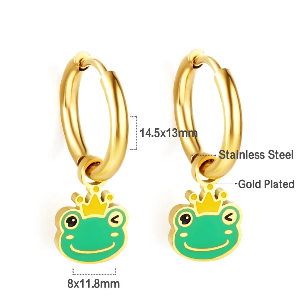 ASONSTEEL Kawaii Animal Panda Dinosaur Frog Elephant Hoop Earrings For Girl Women Stainless Steel Cute Cartoon Ear Jewelry Gifts