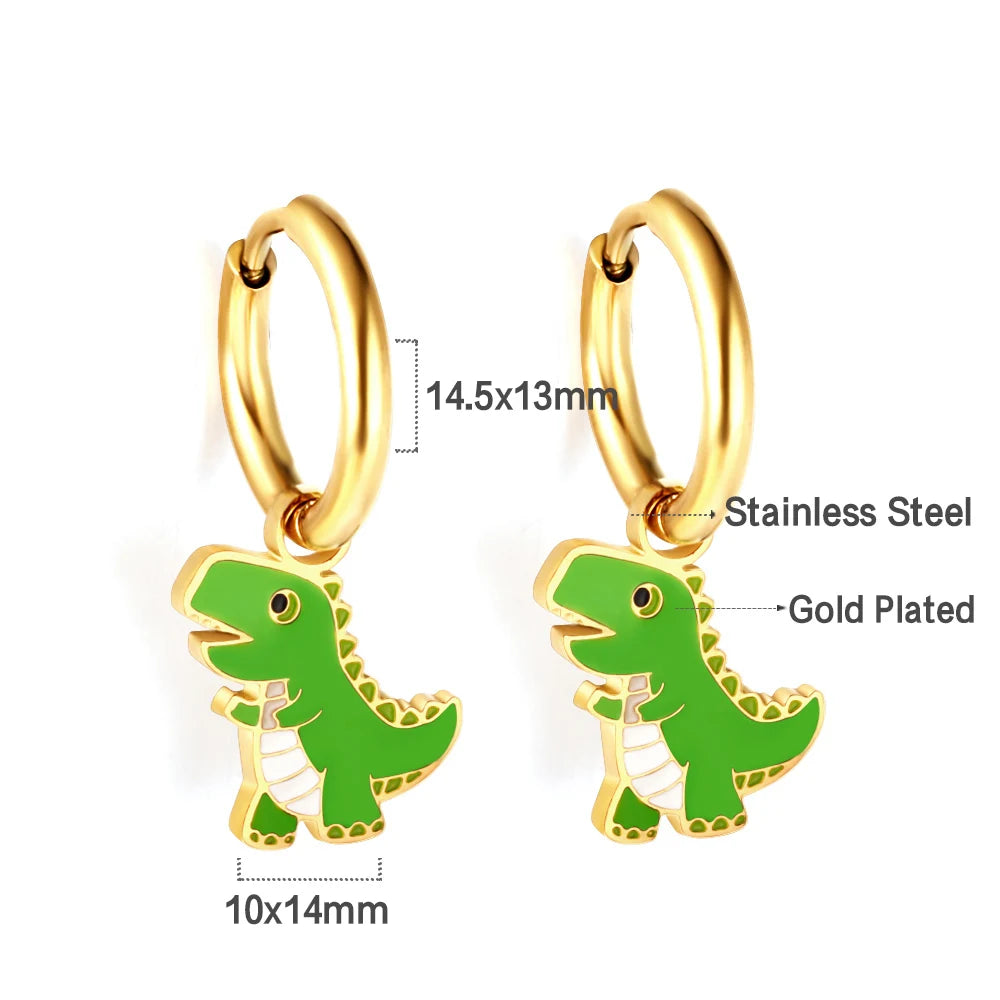 ASONSTEEL Kawaii Animal Panda Dinosaur Frog Elephant Hoop Earrings For Girl Women Stainless Steel Cute Cartoon Ear Jewelry Gifts