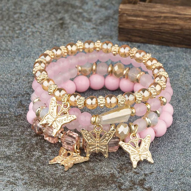 Pink Butterfly Bracelet Set